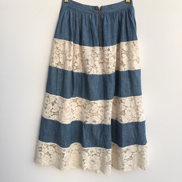 Alice + Olivia Romy Lace Panel Denim Midi Skirt 0 - Picture 5 of 8